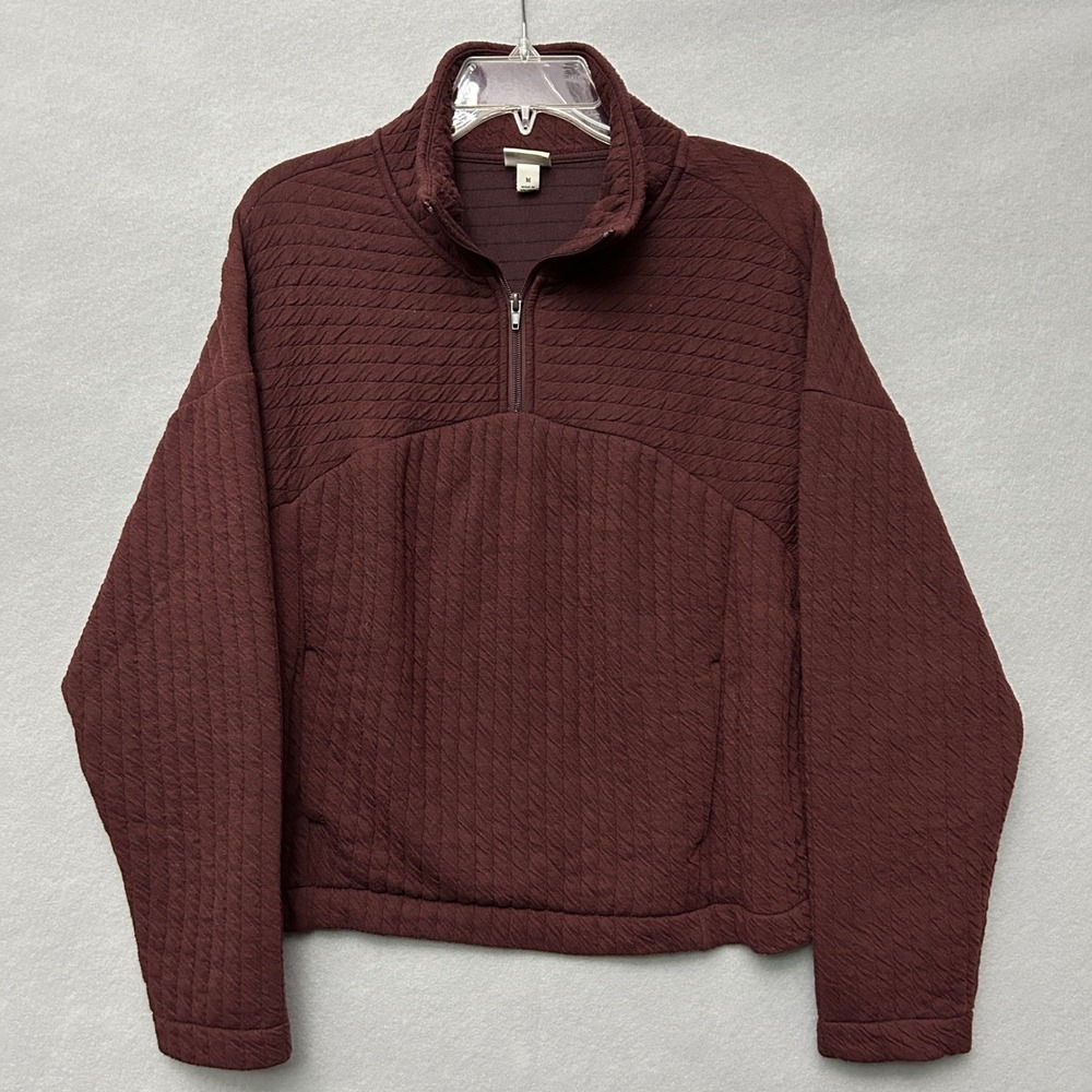 A New Day Pullover Women Medium Eggplant Purple Quilted Quarter Zip Mock Neck